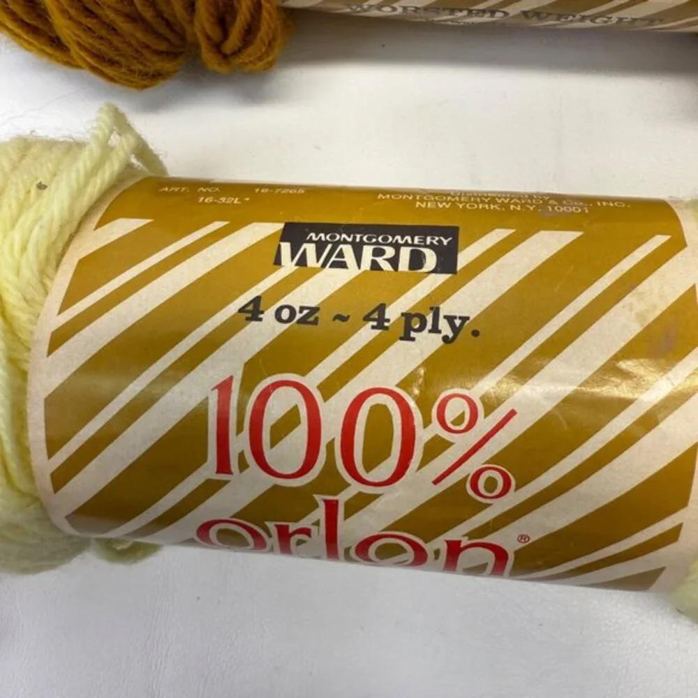 Montgomery Ward Orlon Acrylic Yarn 4-Ply Orange 54,‎ Gold 49, Med Yellow 44